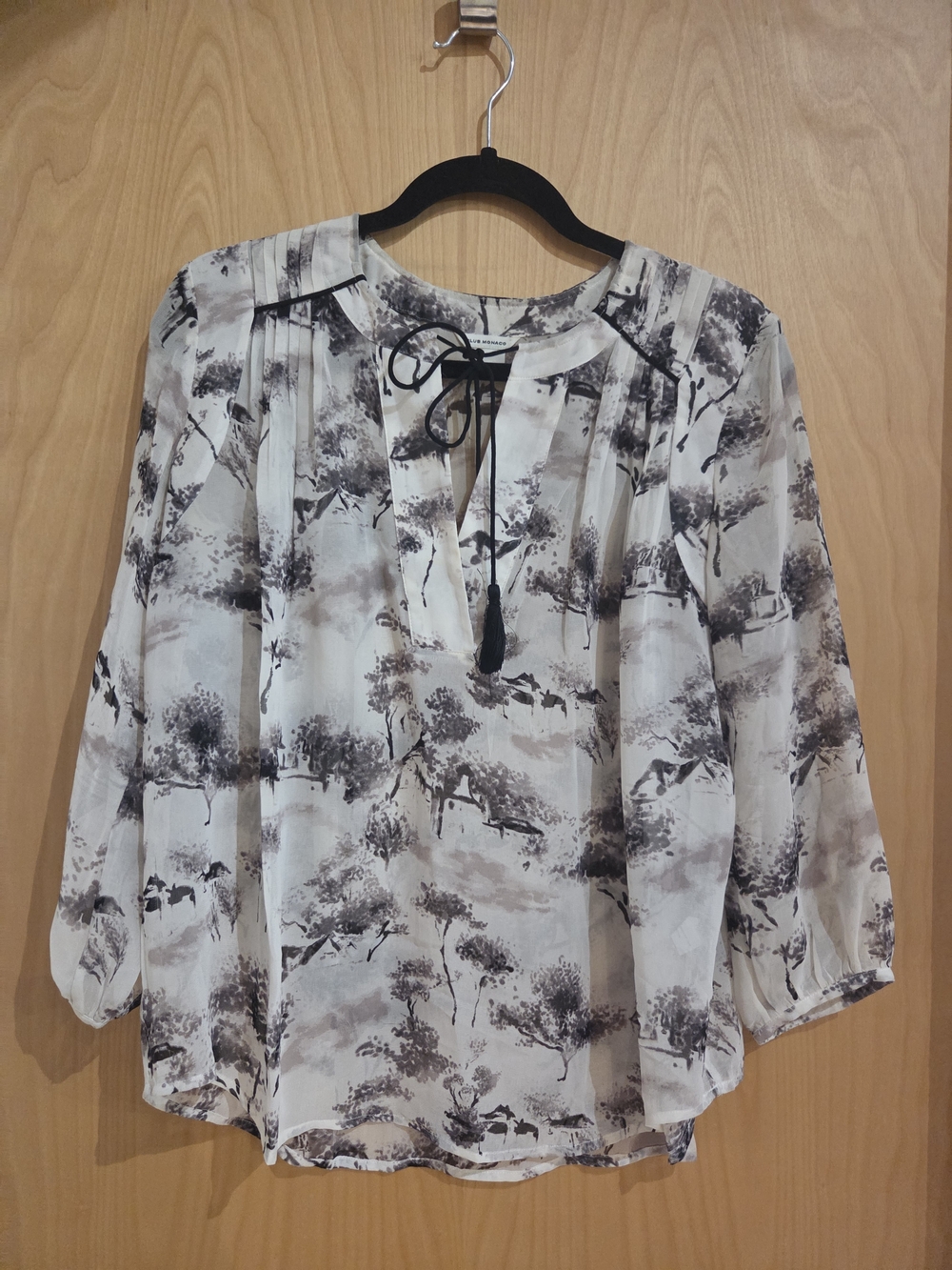 100% Silk Women's Printed Tie-Neck Blouse